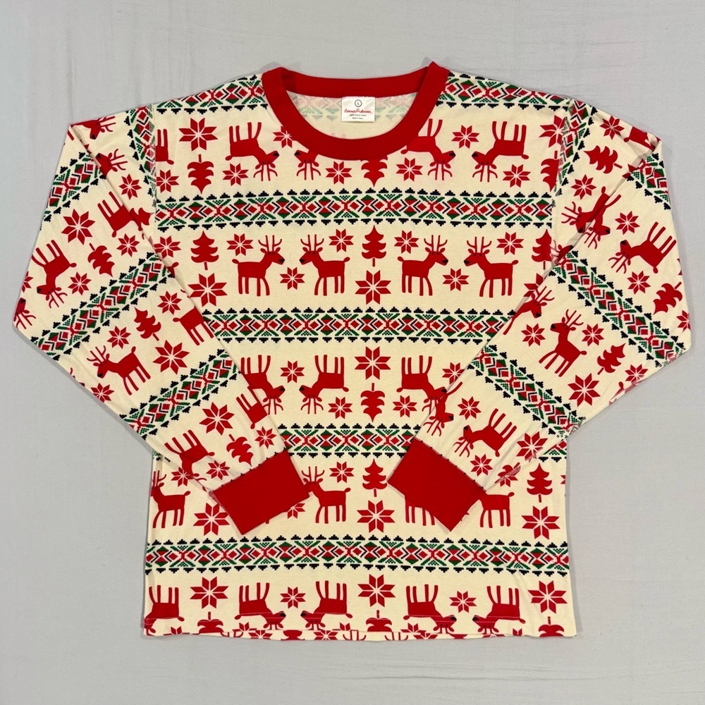Hanna Andersson Long Johns Pajamas Top Mens Large Womens Dear Deer Christmas
